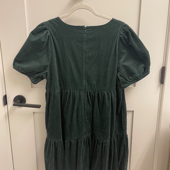 Madewell: Corduroy Aidy Square-Neck Tiered Mini Dress in Forest - Picture 7 of 9